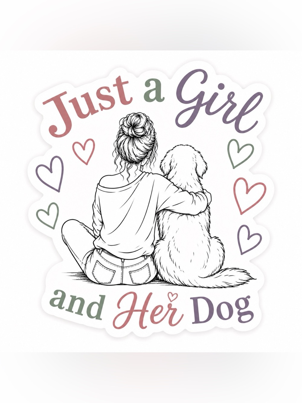Just a Girl and Her Dog Sticker - Pastel Multi-Color